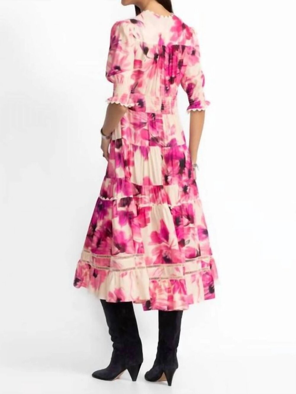 Johnny Was Jade Daphne Floral Tea Length Dress Size Medium NWT Aurora - Picture 4 of 8